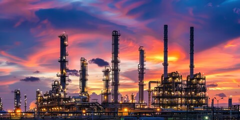 Wall Mural - oil refinery at sunset