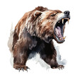 Roaring bear cartoon in watercolor painting style