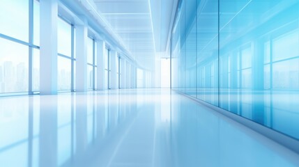 Wall Mural - blue blurred background image of a spacious office or mall hallway