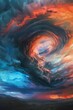 closeup large spiral shaped cloud sky standing maelstrom rich moody color holding onto galaxy blue orange palette extreme panoramic title sad world street only portal chaotic