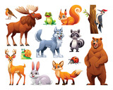 Fototapeta Pokój dzieciecy - Collection of forest animals. Vector cartoon illustration