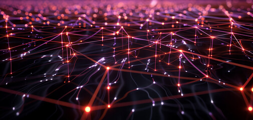 Poster - glowing wireframe concept of internet connectivity or networking futuristic wallpaper or abstract background, technology, business, presentation or banner backdrop 