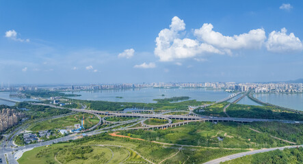 Sticker - aerial view of Jiujiang cityscape