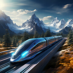 Sticker - A high-speed train speeding through a futuristic landscape