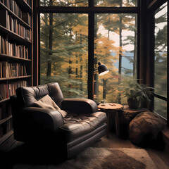 Wall Mural - A peaceful reading nook with a comfortable chair. 