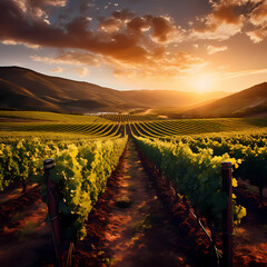 Wall Mural - A picturesque vineyard with rows of grapevines. 