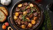 Beef Bourguignon A Rich and Rustic French Dish Showcasing Slow Cooked Beef in Red Wine Sauce