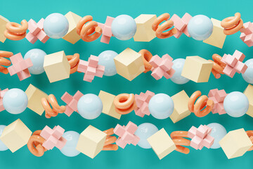 Poster - 3D rendering.  Colorful  pattern of cubes of different shapes. Minimalistic pattern of simple shapes. Bright creative symmetric texture
