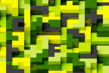 Fototapete - 3D rendering of an abstract multi-colored pattern of shapes