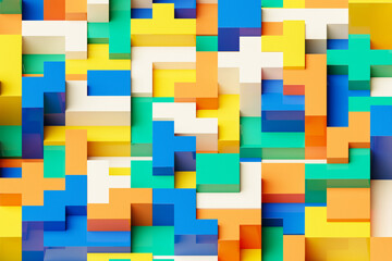Fototapete - 3d illustration of colorful set of  shapes  on monocrome background, pattern. Geometry  background