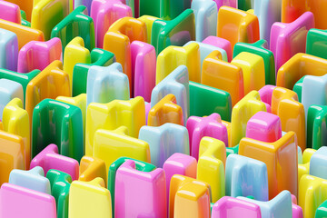 Fototapete - 3D rendering of an abstract multi-colored pattern of shapes