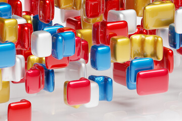 Fototapete - 3D rendering of an abstract multi-colored pattern of shapes
