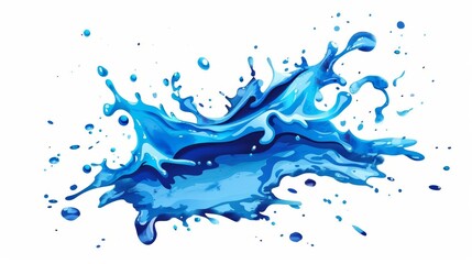 Poster - Water spatter, splash in motion. Fresh clean blue aqua spray, splatter, watery design element. Dynamic liquid with pure refreshing drops. Flat modern illustration on white background.