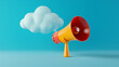 Megaphone with cloud isolated on blue background. 