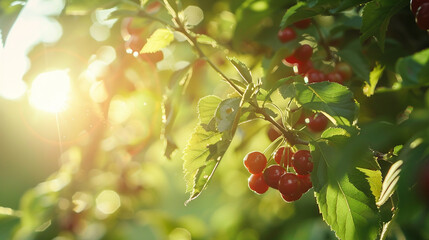 Sticker - A picturesque scene of a branch adorned with clusters of ripe red berries