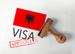 Albania Visa Approved with Rubber Stamp and flag
