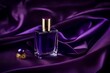 perfume bottle on a folded purple silk fabric - product photo mockup