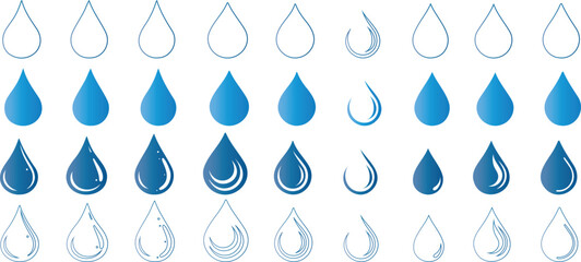 Wall Mural - blue water drop vector icons set, perfect for hydration apps, weather forecasts, and eco friendly ca