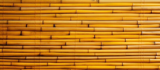 Poster - A detailed shot of a wooden wall constructed with rectangular bamboo sticks stained in rich amber hues. The intricate pattern showcases the material properties of bamboo as a hardwood flooring option