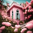 pink house with flowers 