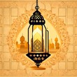 Muslim lamp and text RAMADAN KAREEM on light background   