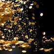 raining gold confetti isolated on black, party background 