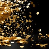 Fototapeta  - raining gold confetti isolated on black, party background 