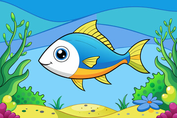 Sticker - ocean fish cute background is tree