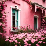 Fototapeta  - pink house with flowers 