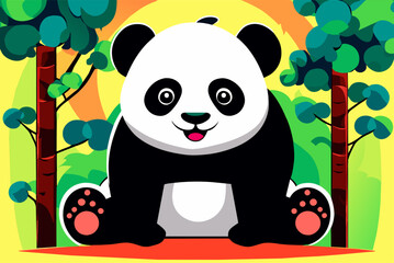 Wall Mural - panda cute background is tree