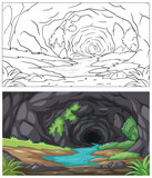 Fototapeta Natura - Two stylized illustrations of mystical forest tunnels.