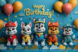 adorable paper cut and paper quilling illustration of cute paw patrol cartoon characters for kids vector