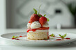 Delicious Strawberry Shortcake on White Plate, Perfectly Centered Composition Gen AI