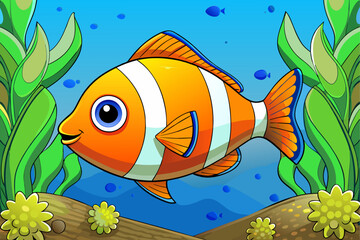 Sticker - clown fish cute background is tree