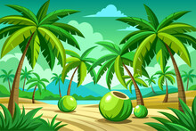 Coconut Green Fruit Garden Background Is 