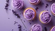 Lavender Cupcakes on Purple Background,