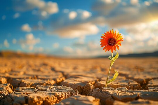 A unique flower blooming in a desert, representing resilience and difference in leadership