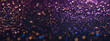 Background of Abstract Glitter Lights in Violet, Copper, and Deep Sea. Defocused Banner.