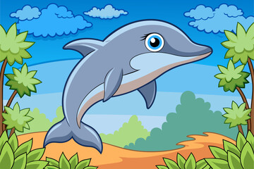 Sticker - dolphin cute background is tree