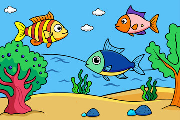 Poster - fishes sea background is tree