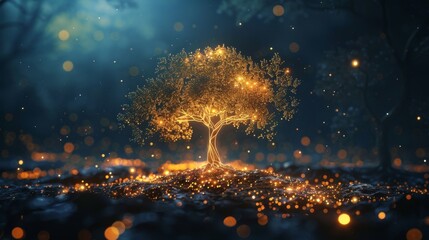 Wall Mural - Digital Illustration of Glowing Tree on Network