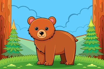 Sticker - grizzly bear cute background is tree