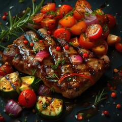 Wall Mural - pieces of grilled meat with vegetables