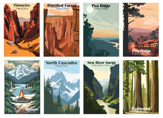 Set of 8 Vintage National Park Posters National Park Art Prints, Nature Wall Art, and Mountain Print Travel Wall Art Living Room Bedroom Bathroom Decor.