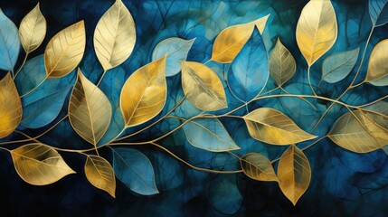 golden leaves in midnight blue
