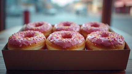 Canvas Print - donuts in pink glaze close-up