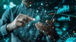 © NI - Businessman using mobile smartphone and icon network connection data with growth graph customer, digital marketing, banking and payment online, analysis and planning of business.