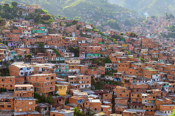 Sticker - colorful streets of comuna 13 district in medellin, colombia	