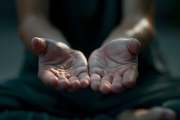 Wall Mural - a person's hands practicing mindfulness and deep breathing exercises to reduce stress and promote relaxation