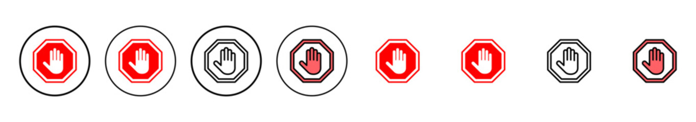 Wall Mural - Stop icon vector illustration. stop road sign. hand stop sign and symbol. Do not enter stop red sign with hand